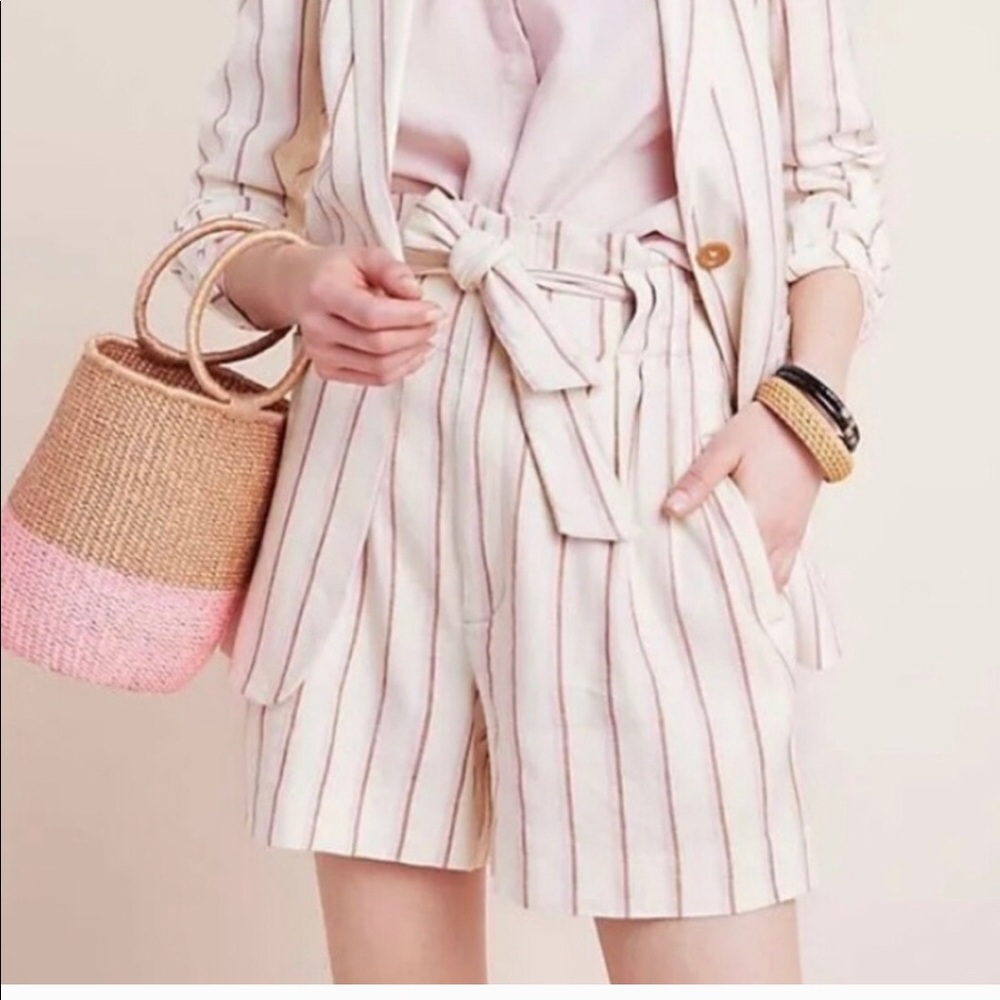 Anthropologie Edisto striped paper bag shorts
